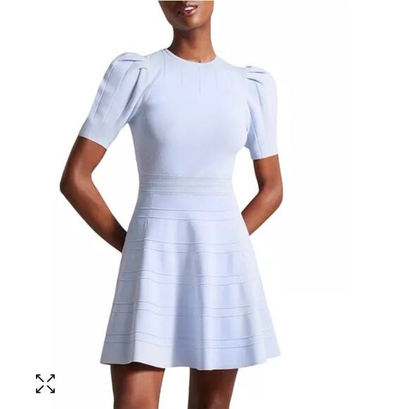 Ted Baker dress size 8 Velvey Puff Sleeve Knit Dress pastel blue ASO stretchy